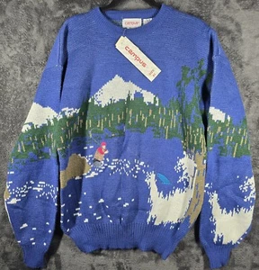 Fishing All Over Print Mens Knit Sweater XL Campus NWT Outdoors River Mountains - Picture 1 of 8