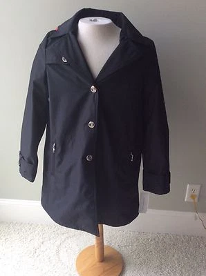 Abrigo Larry Levine Negro Zanja Repelente al Agua Nuevo S Pequeño Capucha Extraíble Foto 1 de 4