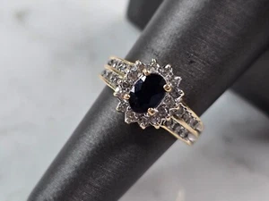 Womens Vintage Estate 10K Gold Sapphire Diamond Ring, 4.2g E3776 - Picture 1 of 6