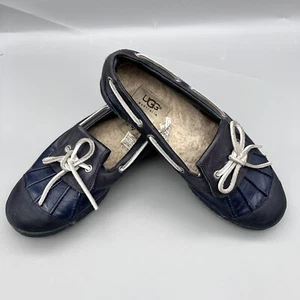 Ugg Shearling Lined Duck Boat Shoes Navy Blue Womens Sz 8 Ashdale Laced - Picture 1 of 12
