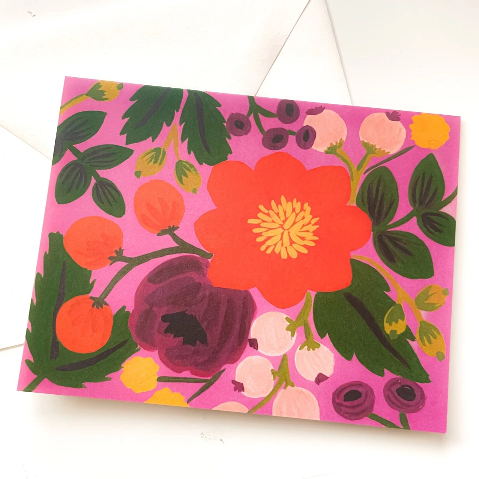 RIFLE PAPER CO. Greeting Card & Envelope - VINTAGE BLOSSOM ROSE Floral Blank A2