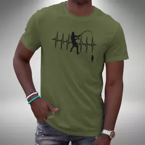 Fishing Heartbeat T-Shirt Funny Angler Carp Fishing Small to 5XL - Picture 1 of 8