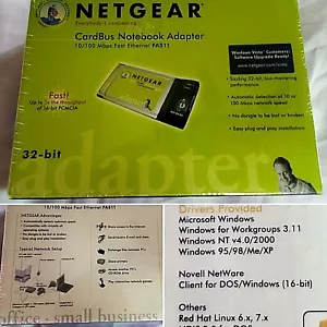 NETGEAR CARDBUS NOTEBOOK ADAPTER 10/100 MBPS FAST ETHERNET # FA511 32-BIT SEALED - Picture 1 of 12