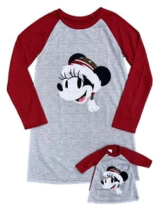 Disney Girls Minnie Mouse Gray & Red Christmas Nightgown & Doll Night Gown Set - Picture 1 of 1