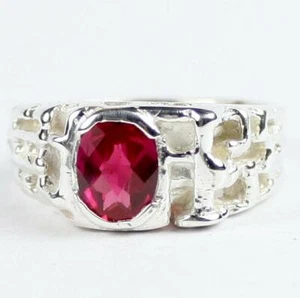 Anillo pepita de plata esterlina 925 para hombre, rubí creado, SR197 - Imagen 1 de 5