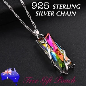 Rainbow Topaz Crystal Leaf Vines Pendant 925 Sterling Silver Chain Necklace Gift - Picture 1 of 9