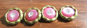 4 vintage buttons gold tone pink with rhinestone center 1 mm - Picture 1 of 2