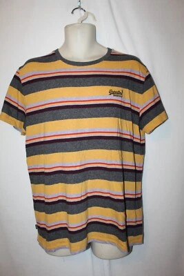 mens superdry ss shirt XL pre-owned gray yellow multi stripe - Image 1 of 3