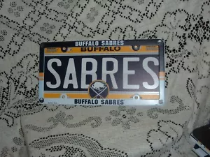 BUFFALO SABRES YELLOW BLUE PLASTIC LICENSE PLATE AND FRAME DEAL 6" X 12" NEW - Picture 1 of 3