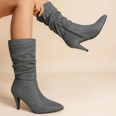 Women Pointed Toe Mid Calf Boots Stiletto High Heel Fall Winter Party Dress Boot - Image 1 of 4