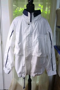 Vintage 90s London Fog Jacket Men L, White Windbreaker Full Zip, Hood, Pockets - Picture 1 of 22