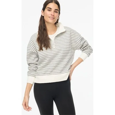 J.Crew Striped Half-Zip Collar Sweatshirt Gray White Pullover Top NWT $98 Foto 1 de 4