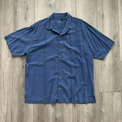 Tommy Bahama Mens XL Silk Hawaiian Shirt Blue Short Sleeve  - Image 1 of 4