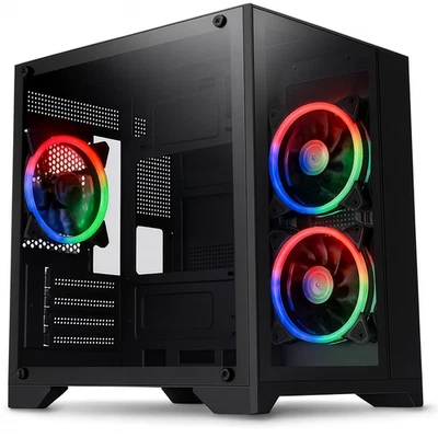 GAME MAX GameMax Infinity Mini Gaming PC Cube Case 3x ARGB LED Fan Tempered Glass mATX