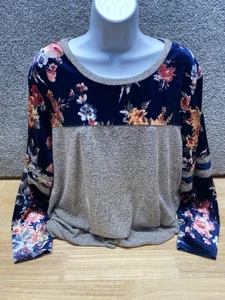 Moa Moa Women's XL Sweater Mixed Media Multicolor Long Sleeve Floral Boho - Picture 1 of 10