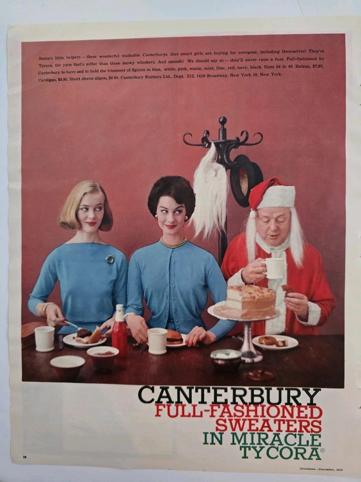 1958 Womens Canterbury Blue Tycora sweaters santa's helpers vintage fashion ad  - Image 1 of 1