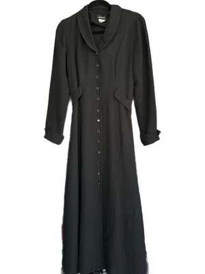 Vestido camisero vintage Leslie Fay negro manga larga con botones Gothcore Wednesday Foto 1 de 4