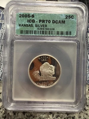 2005 S 25C Silver Kansas Quarter IGC PR70DCAM PR05 - Image 1 of 2