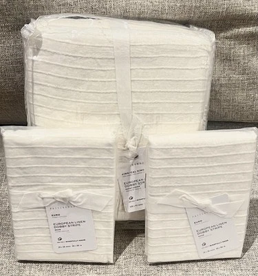 Pottery Barn European Linen Dobby Stripe King/Cal King Duvet, Euro Shams, White - Image 1 of 3