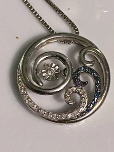 Kay Jewelers Jane Seymour Blue & White Diamond Wave Collection Pendant & Chain - Picture 1 of 9