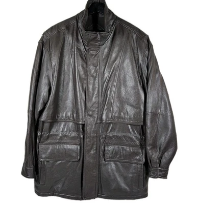 Le Collezioni Brandini Leather Chore Jacket Mens Sz L Dark Brown Full Zip READ - Image 1 of 4