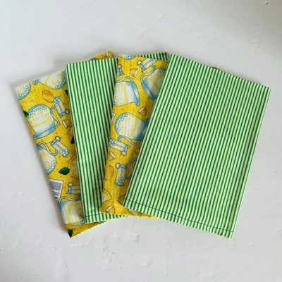 Juego de 4 servilletas reversibles de doble cara 100 % algodón hechas a mano rayas limonada Foto 1 de 4