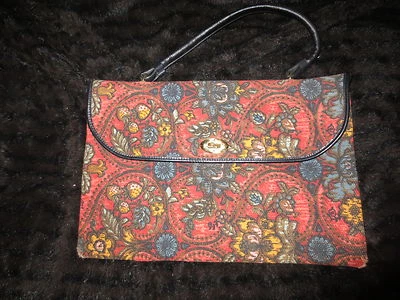 Bolso Cartera Vintage Años 60 Rojo Tapiz Hippie Asa Superior Foto 1 de 2