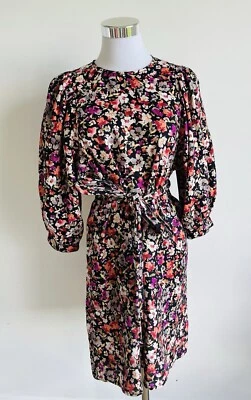 WITCHERY Size 6 Floral Shift Dress Balloon Short Sleeve Linen Pockets Tie Waist - image 1 of 4