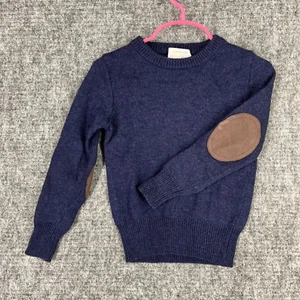 Crewcuts Sweater Boys 5 Crewneck Faux Leather Elbow Pad Merino Wool School - Picture 1 of 7