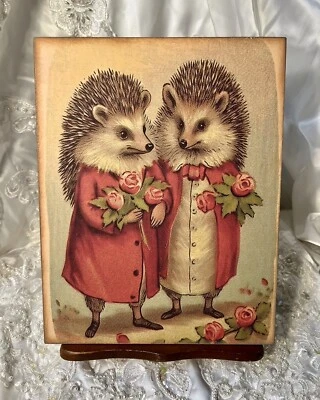 Valentine Animals: Hedgehogs #1  Print, Artist Canvas Board Sign - Image 1 of 3