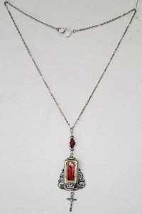 † Raro COLLAR COLGANTE ANTIGUO SANTUARIO DE BOLSILLO St. Gerard sosteniendo cruz † - Imagen 1 de 6