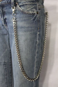 New Men Silver Wallet Chains Metal Biker Heavy Strong Long Strand Chunky Links - Picture 1 of 8