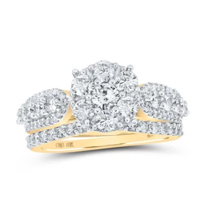 10kt Yellow Gold Round Diamond Halo Bridal Wedding Ring Band Set 1-3/4 Cttw - Picture 1 of 1