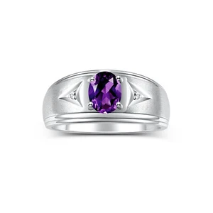RYLOS Men's 8X6MM Gemstone & Diamond Ring in Sterling Silver, Sizes 8-13 - Picture 1 of 31