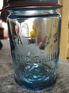 SCHÖNES HELLES KORNBLUMENBLAU / HIMMELBLAU starke Schulter MASON QUART GLAS - Bild 1 von 5