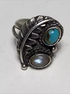 Anillo Navajo Plata de Ley Turquesa Mujer 6 1/2 MOP - Imagen 1 de 7