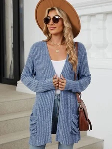 Pocketed Open Front Long Sleeve Cardigan - Picture 1 of 69