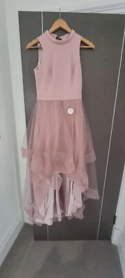 Chi Chi Petite Dip Hem High Neck Dress with Tulle Skirt in Pink Size 10 Prom - Image 1 of 4