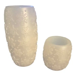 Set of 2 Flameless LED Candles Snowflakes Pillar Christmas Gift 4 Inch 8 inch - Picture 1 of 14