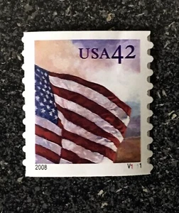 2008USA #4240-4243(4242) 42c American Flags PNC Plate Number Coil Single (V1111) - Picture 1 of 1