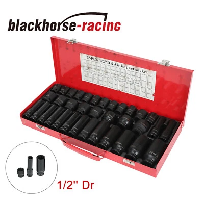 35PCS Deep Impact Socket Set 1/2" Drive 6 Point Metric Garage Tool 8mm - 32mm - Image 1 of 4