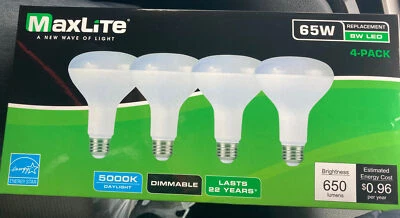 4 Pack Maxlite LED Light Bulbs 65W Equivalent DAYLIGHT Flood Dimmable BR30 - Image 1 of 3