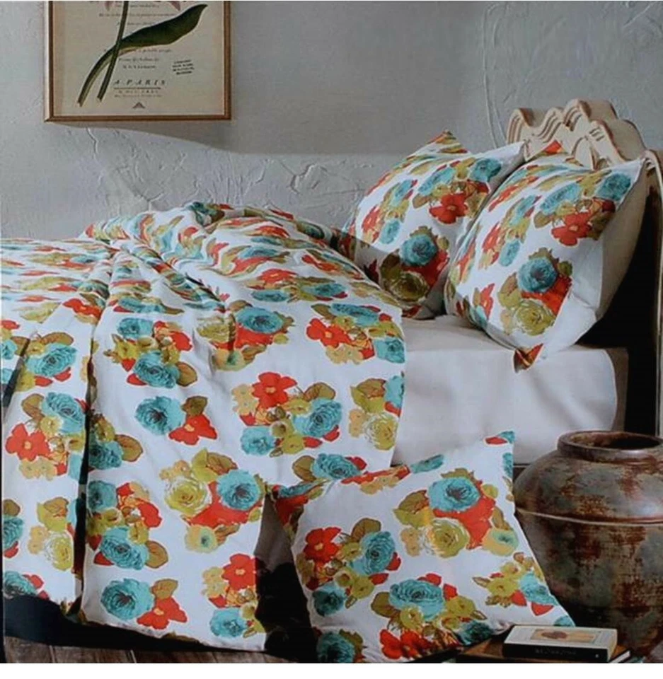 4件装CYNTHIA ROWLEY女王花卉舒适套装带装饰枕头88英寸x92全新! — 第 1/2 张图片