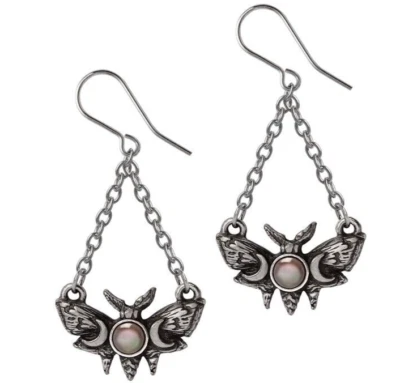 Pendientes goteros polilla lunar gótica alquimia media luna cadenas peltre E488 nuevos con etiquetas Foto 1 de 2