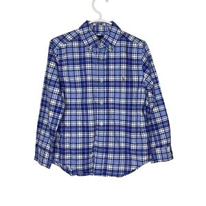 Ralph Lauren Boys Button Up Shirt Blue Size 5 Long Sleeve Woven Cotton Plaid