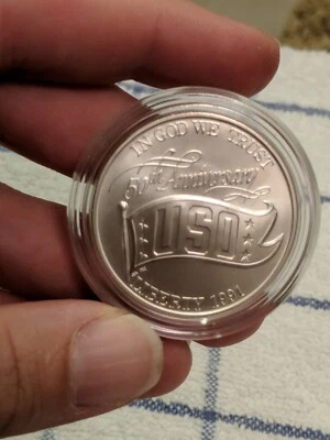 1991-D USO Silver Dollar Uncirculated 50th Anniversary Commemorative Coin - Image 1 of 2