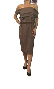 VESTIDO SOPHIE THEALLET ITALIA ROSA TWEED FUERA DEL HOMBRO LANA MENEADO NUEVO CON ETIQUETAS $1195 M - Imagen 1 de 17