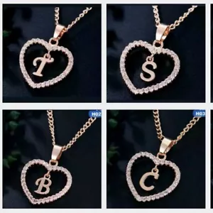 Personalized Name Initial Letter Necklace Rose Gold Color Crystal Heart Love 142 - Picture 1 of 36