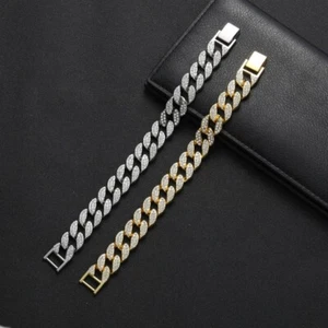 Herren 18 Karat Gold Silber Armband Luxus Kubanische Kette Glied Bordstein Diamant Miami Icy - Bild 1 von 8