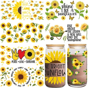 UV DTF Cup Wraps Sticker - 8 Sheets Sunflower UV DTF for 16 OZ Glass, Sunflower, - Picture 1 of 6